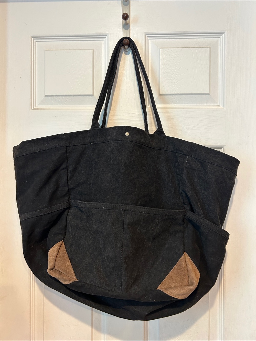 We The Free Black Canvas Tote with Brown Accent Patches